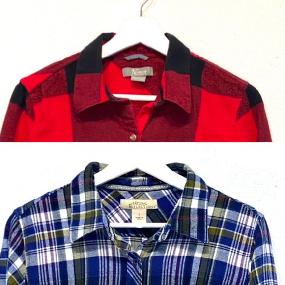 Natural Reflections 2 PACK Plaid Long Sleeve Button-Down Shirt Top - Picture 16 of 16